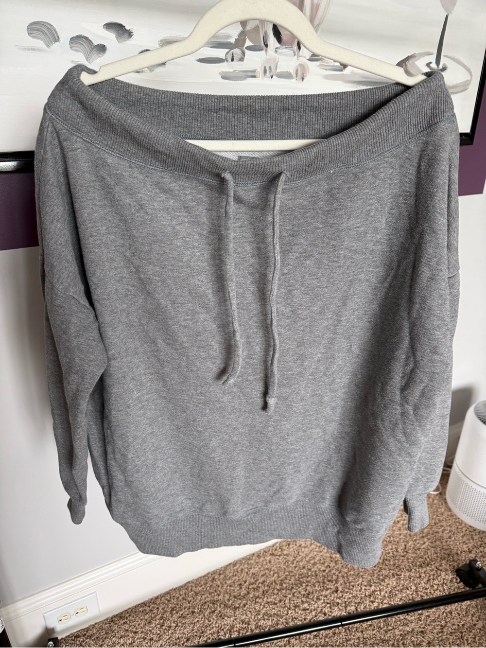 aerie Heather Gray Off-Shoulder Drawstring Pullover